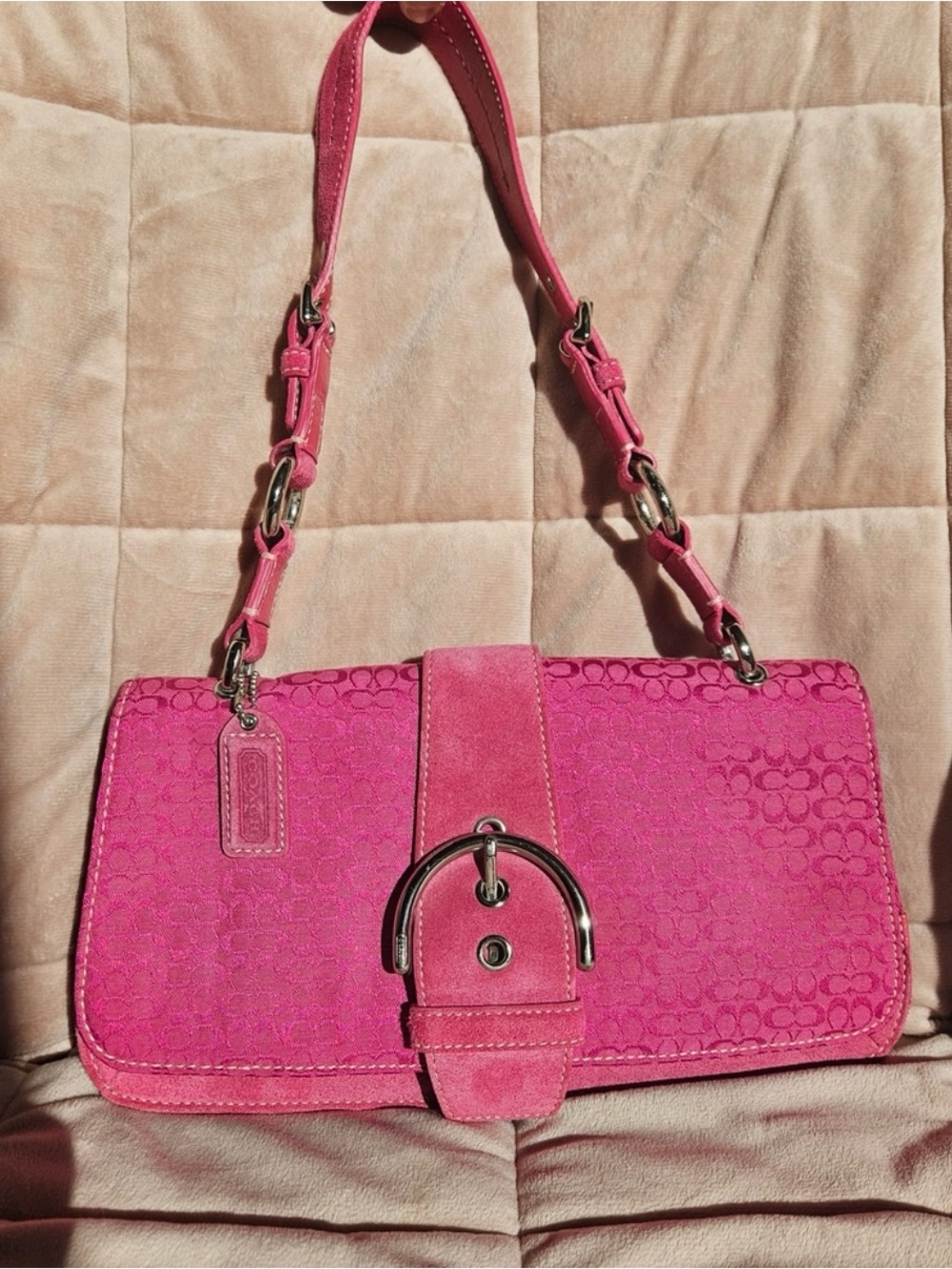 Coach Pink Signature C Shoulder Bag excellent condition